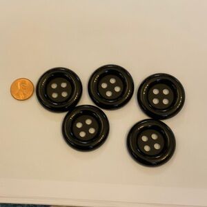 Set of 5 large plastic Black Round Buttons